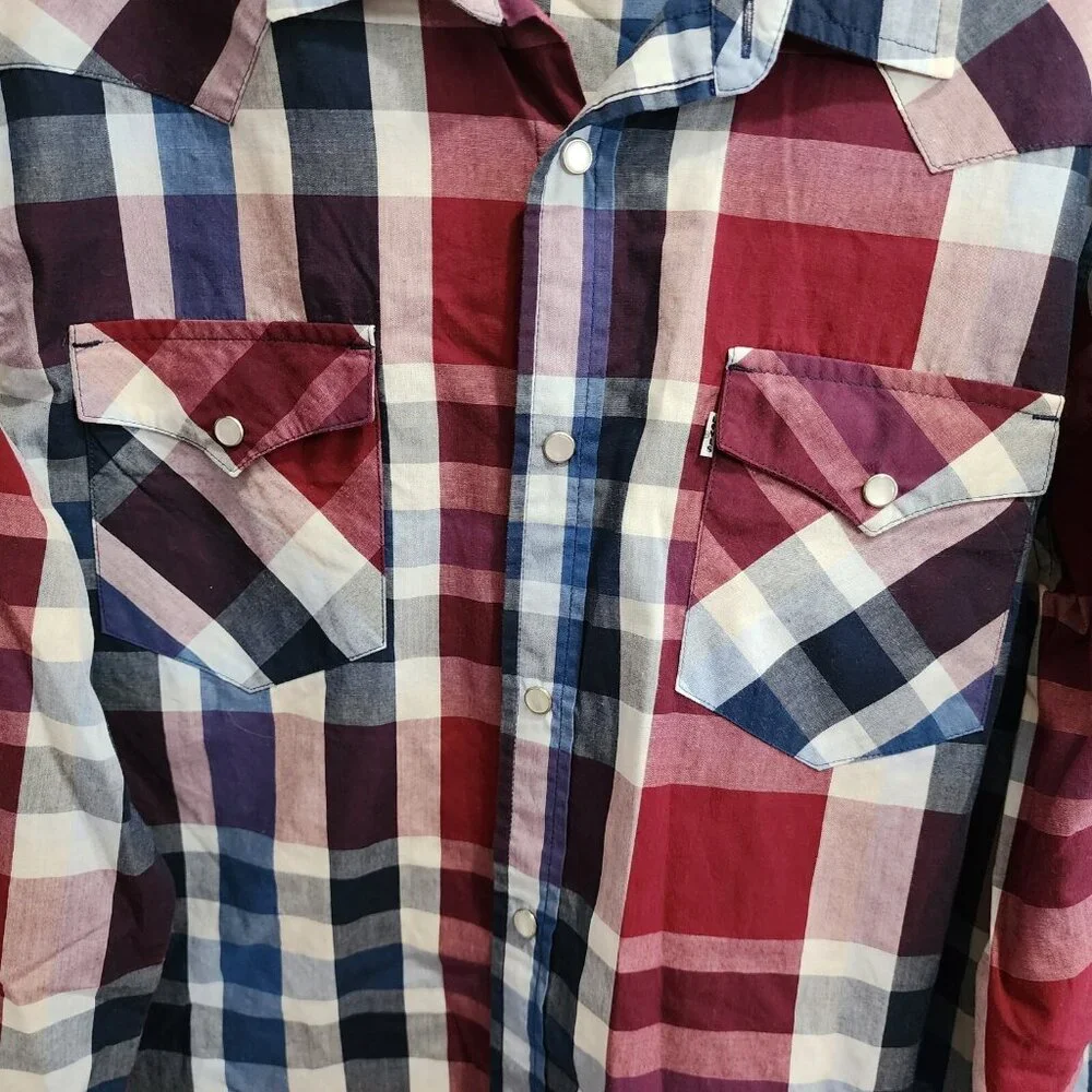 Levi's Long Sleeve Pearl Snap Button Up Shirt Western‎ Cowboy Vaquero Rodeo Sz L